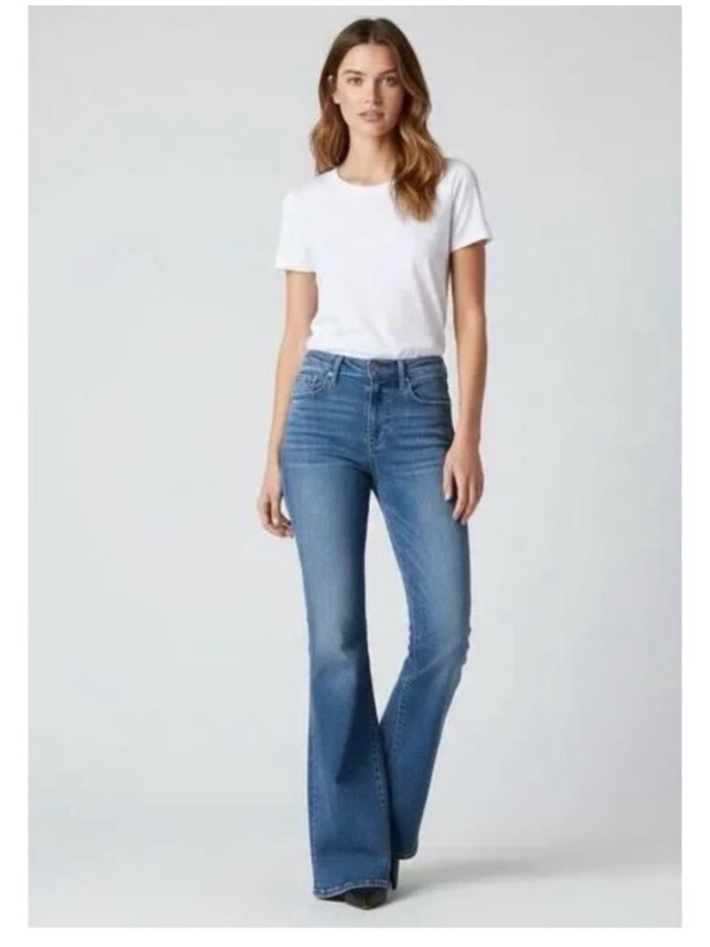 Frame Women's “ le High Flare” High-Rise Flare Jeans in Medium Blue
